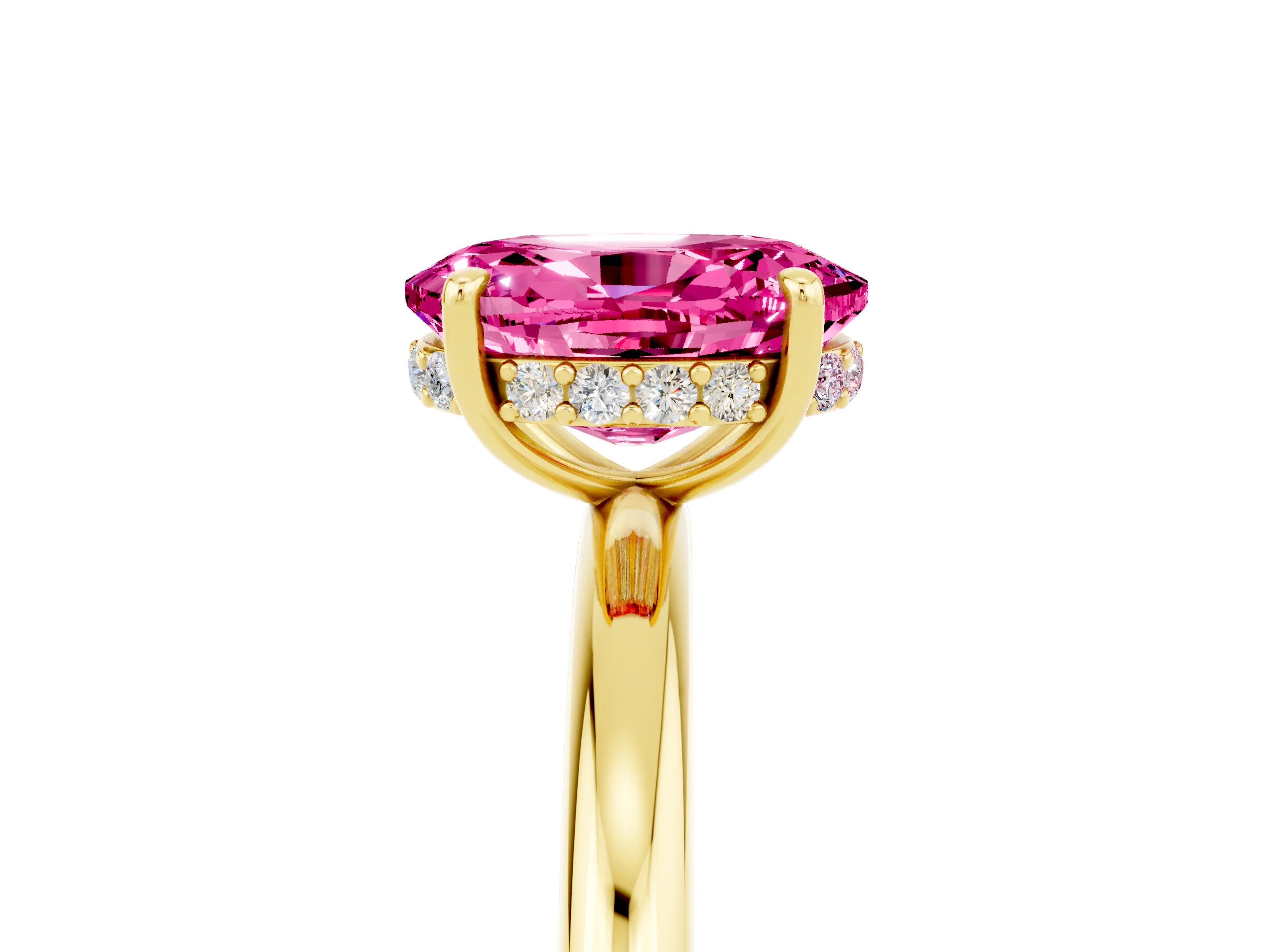 Yellow gold Oval Cut Pink Sapphire Solitaire Ring with Thin Band and Four-Prong Setting_41