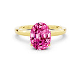 Yellow gold Oval Cut Pink Sapphire Solitaire Ring with Thin Band and Prong Setting_12
