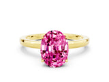 Yellow gold Oval Cut Pink Sapphire Solitaire Ring with Thin Band and Prong Setting_24