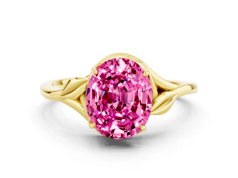 Yellow gold Oval Cut Pink Sapphire Solitaire Ring with Twist Band and Four-Prong Setting_36