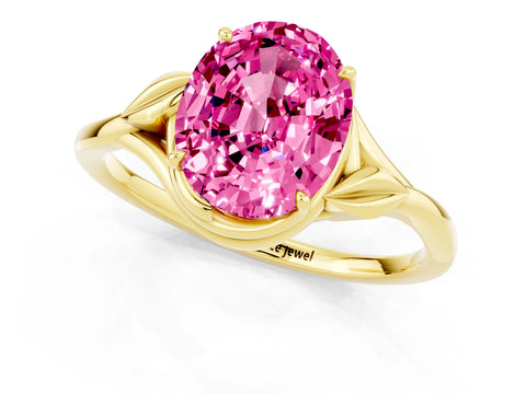 Yellow gold Oval Cut Pink Sapphire Solitaire Ring with Twist Band and Four-Prong Setting_37