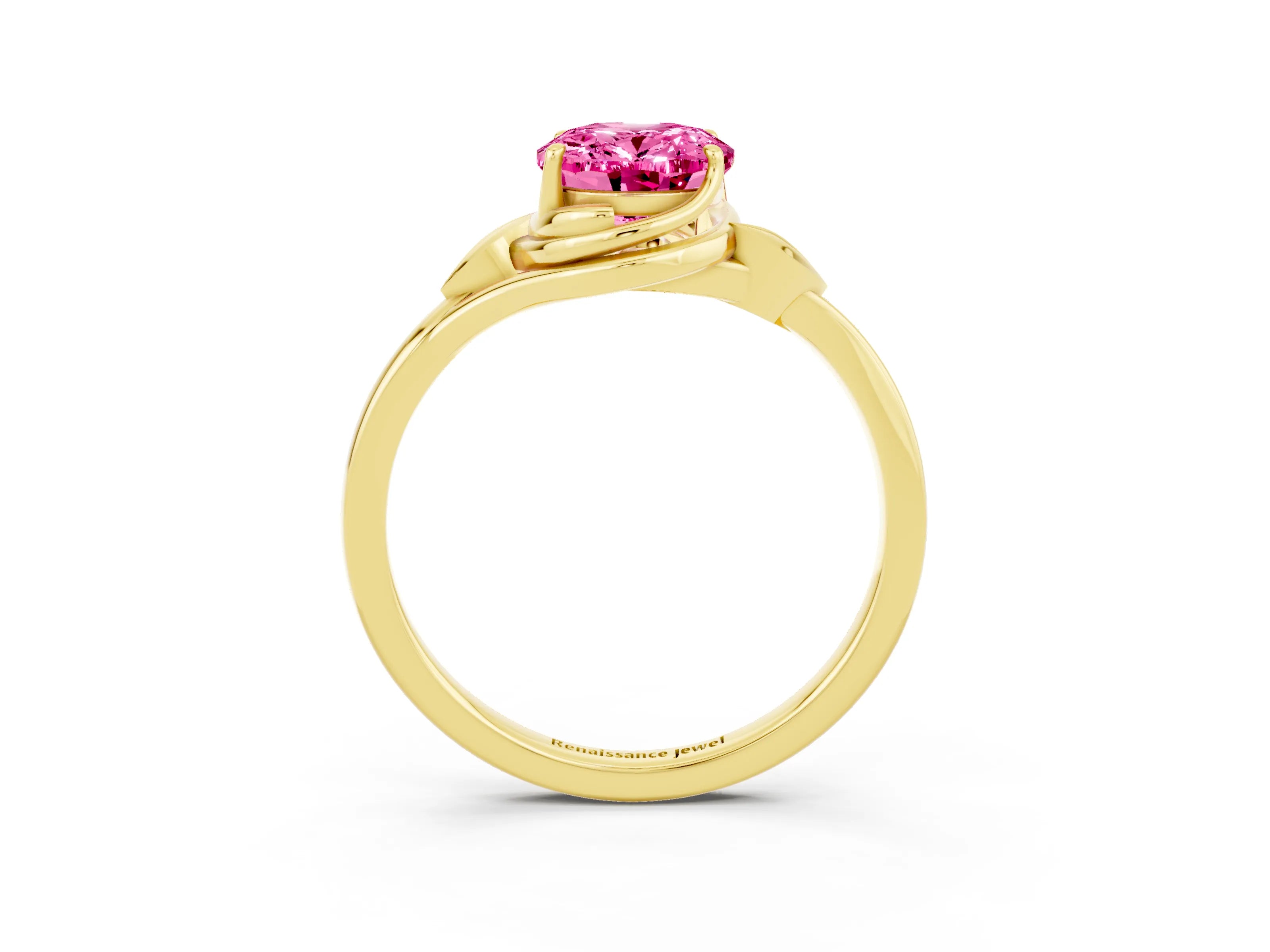 Yellow gold Oval Cut Pink Sapphire Solitaire Ring with Twist Band and Four-Prong Setting_39
