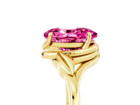 Yellow gold Oval Cut Pink Sapphire Solitaire Ring with Twist Band and Four-Prong Setting_41