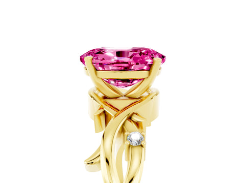 Yellow gold Oval Cut Pink Sapphire Solitaire Ring with Twisted Band and Prong Setting_5