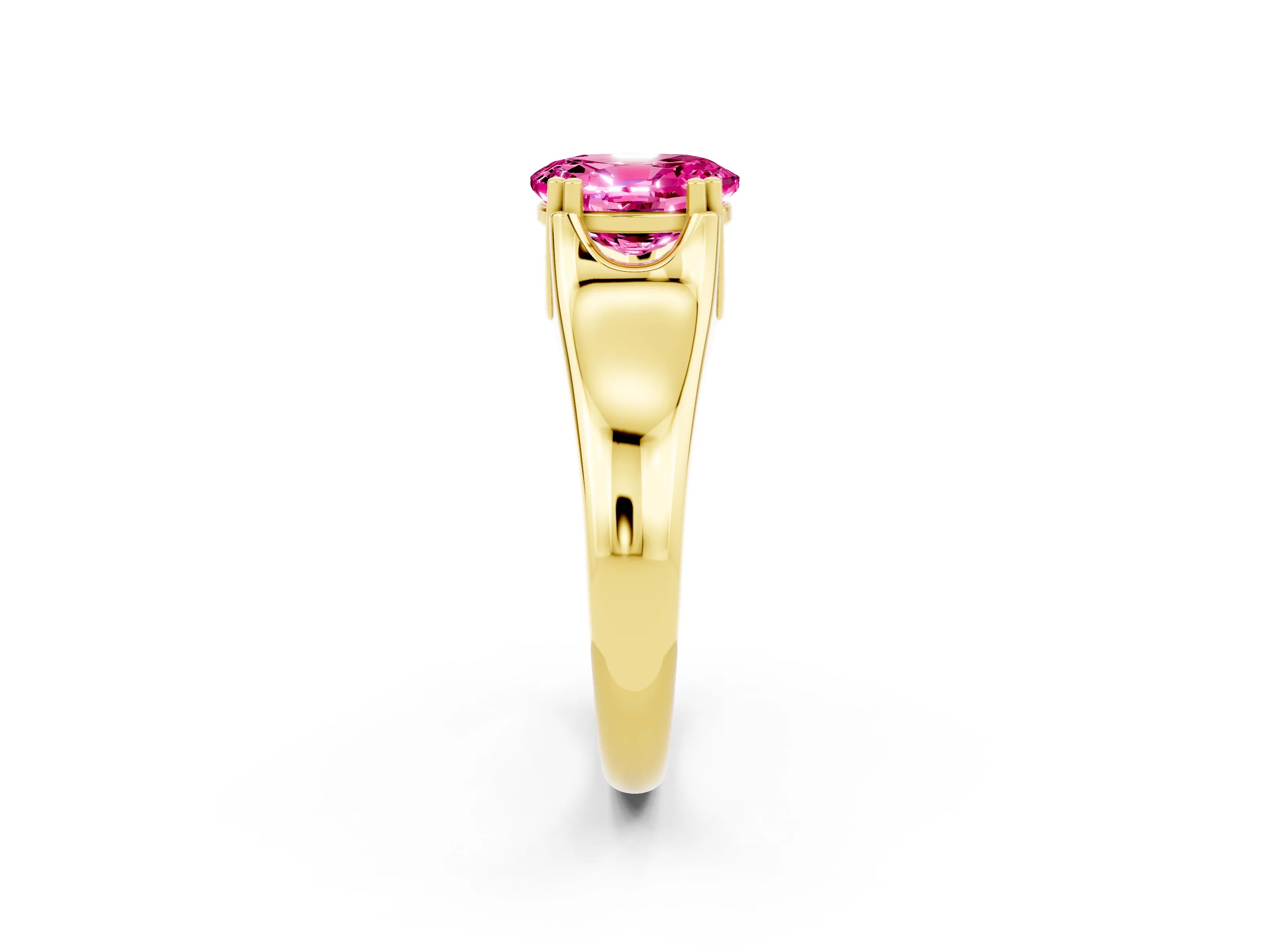 Yellow gold Oval Cut Pink Sapphire Solitaire Ring with Wide Band and Prong Setting_26