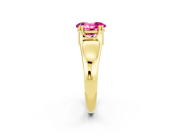 Yellow gold Oval Cut Pink Sapphire Solitaire Ring with Wide Band and Prong Setting