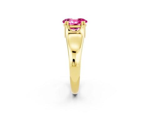 Yellow gold Oval Cut Pink Sapphire Solitaire Ring with Wide Band and Prong Setting_26