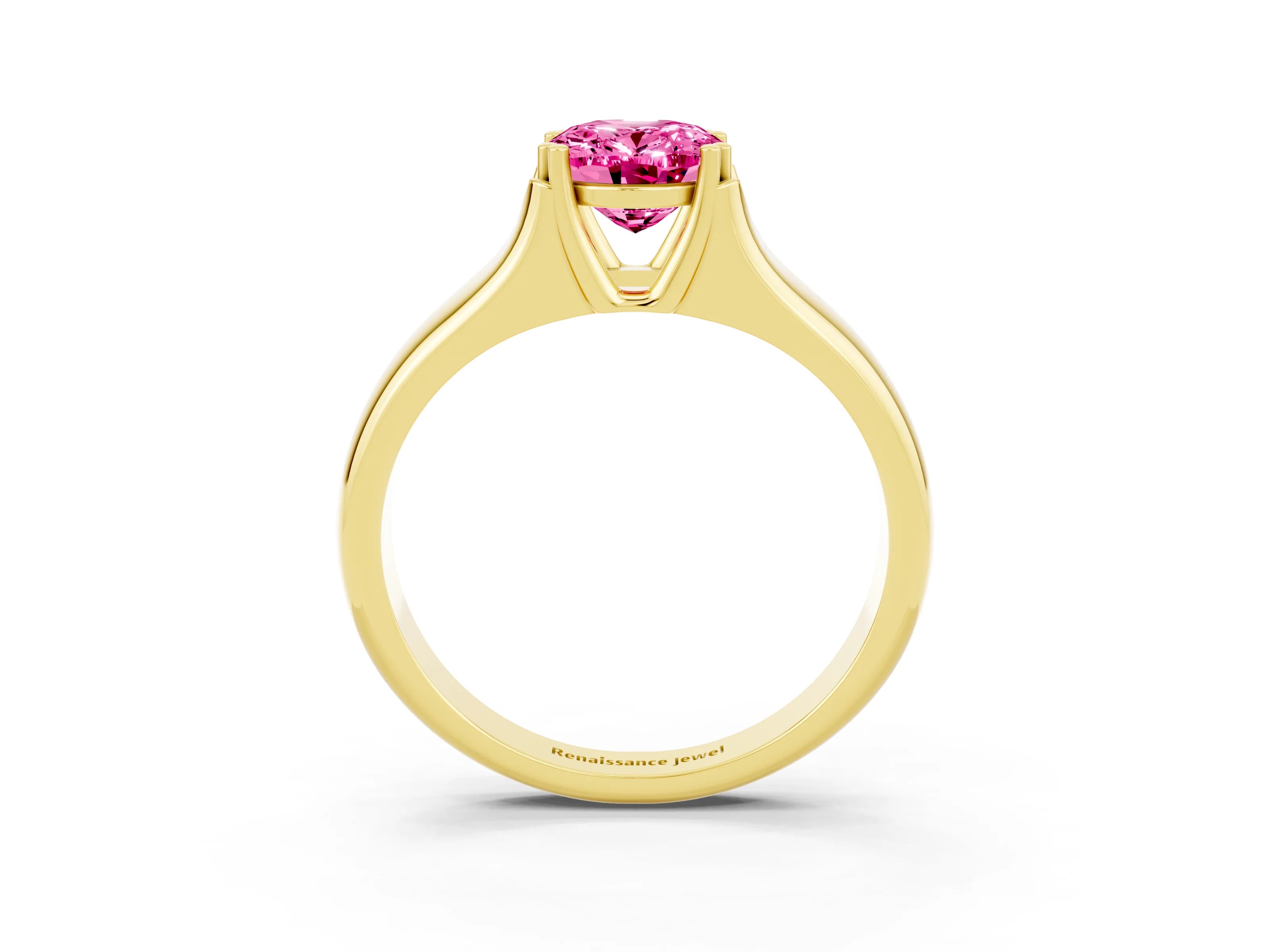 Yellow gold Oval Cut Pink Sapphire Solitaire Ring with Wide Band and Prong Setting_27