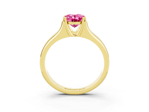 Yellow gold Oval Cut Pink Sapphire Solitaire Ring with Wide Band and Prong Setting_27