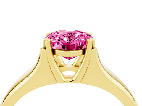 Yellow gold Oval Cut Pink Sapphire Solitaire Ring with Wide Band and Prong Setting_28