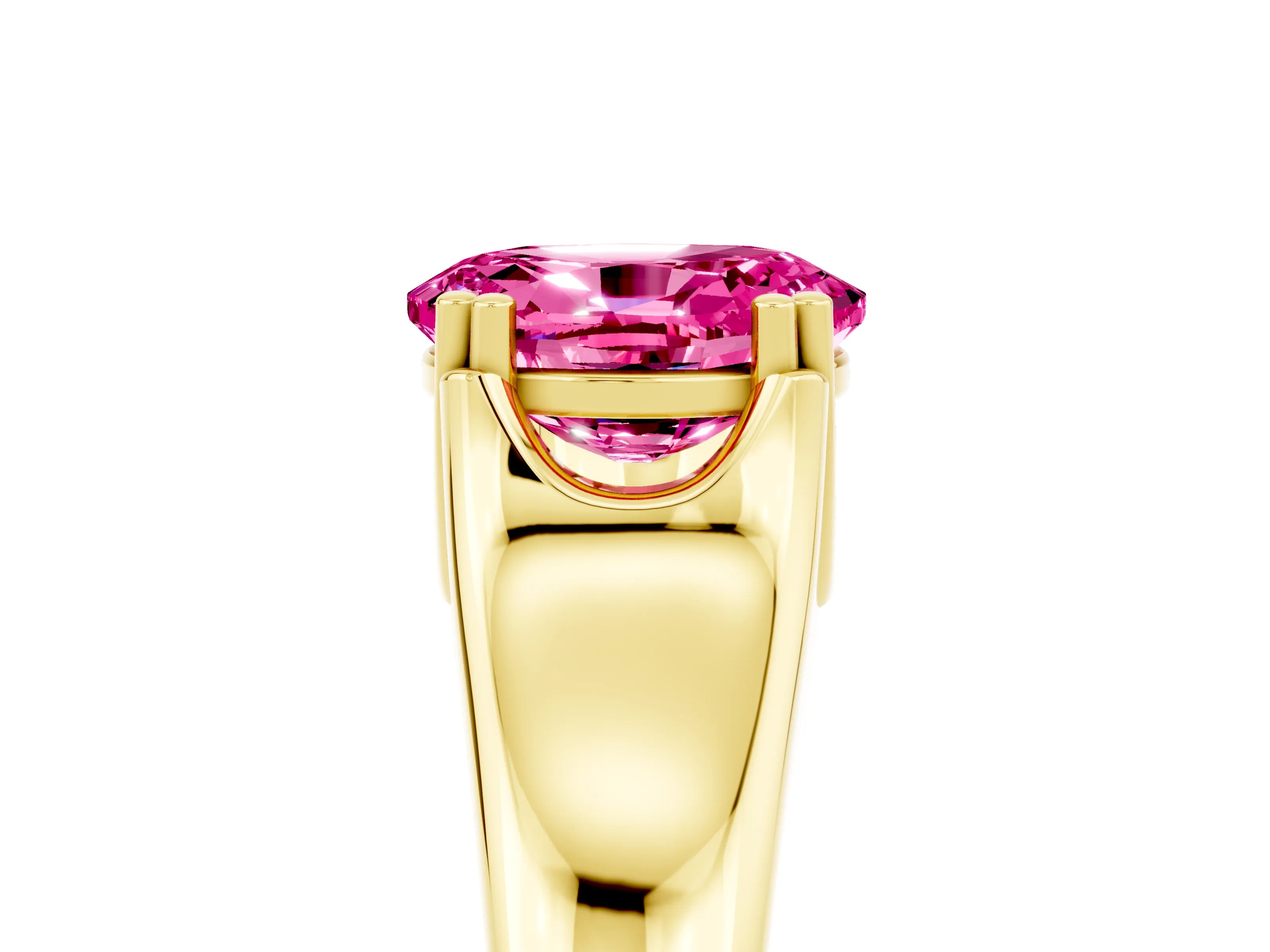 Yellow gold Oval Cut Pink Sapphire Solitaire Ring with Wide Band and Prong Setting_29