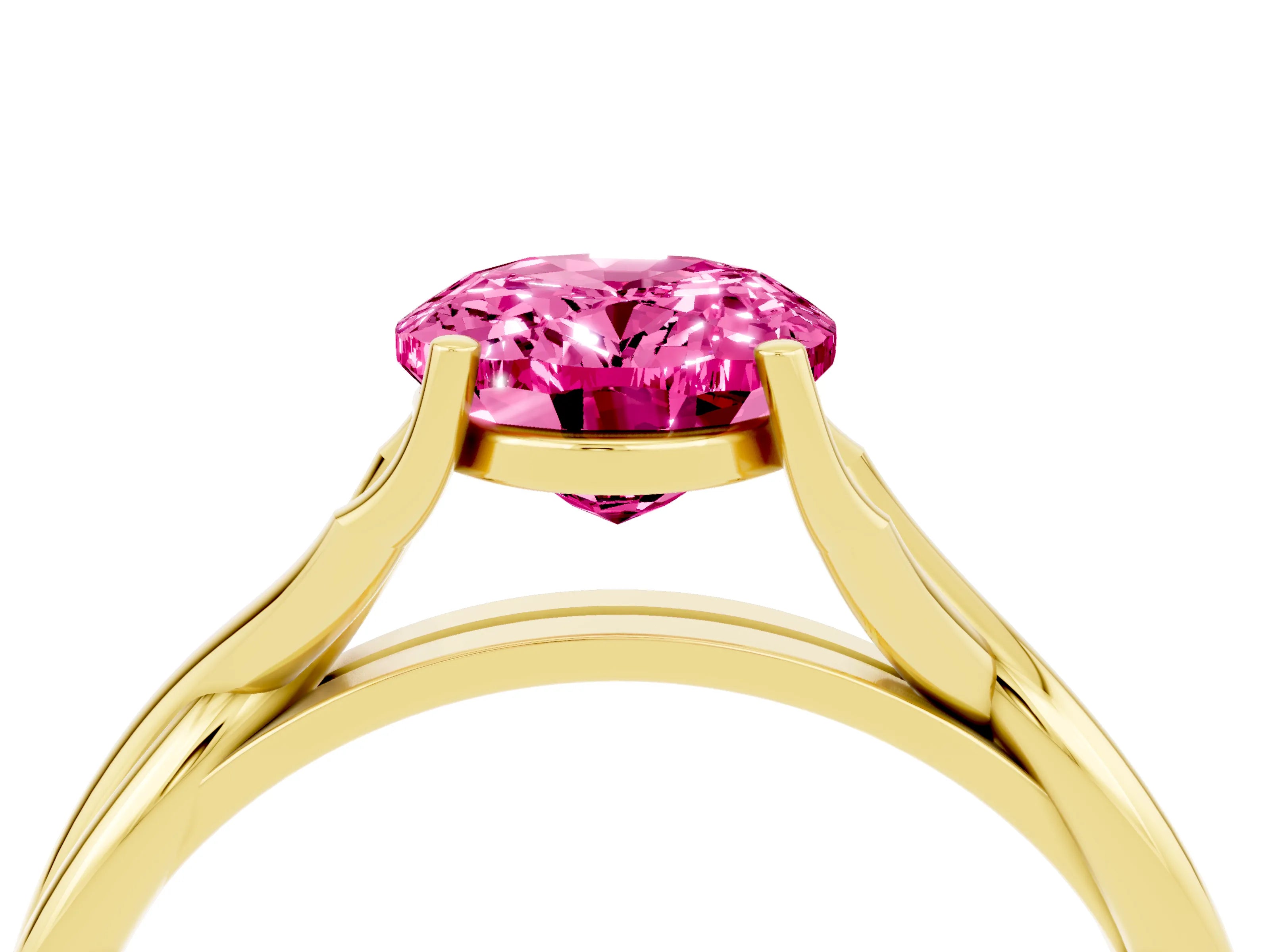 Yellow gold Oval Cut Pink Sapphire Solitaire Twist Band Prong Setting Ring_100
