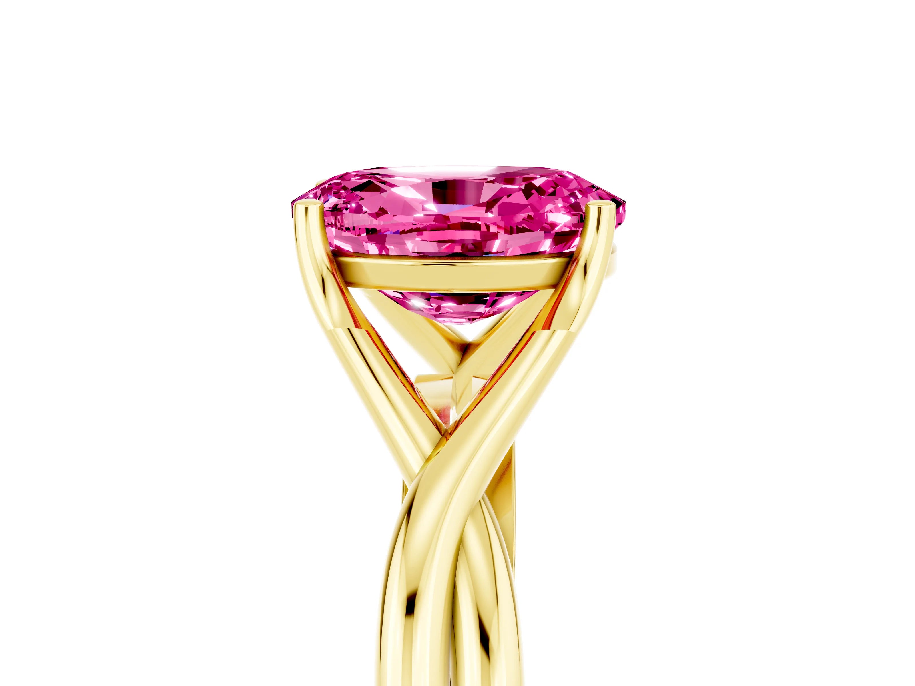 Yellow gold Oval Cut Pink Sapphire Solitaire Twist Band Prong Setting Ring_101