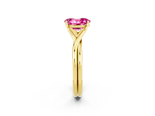 Yellow gold Oval Cut Pink Sapphire Solitaire Twist Band Prong Setting Ring