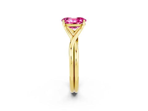 Yellow gold Oval Cut Pink Sapphire Solitaire Twist Band Prong Setting Ring_98