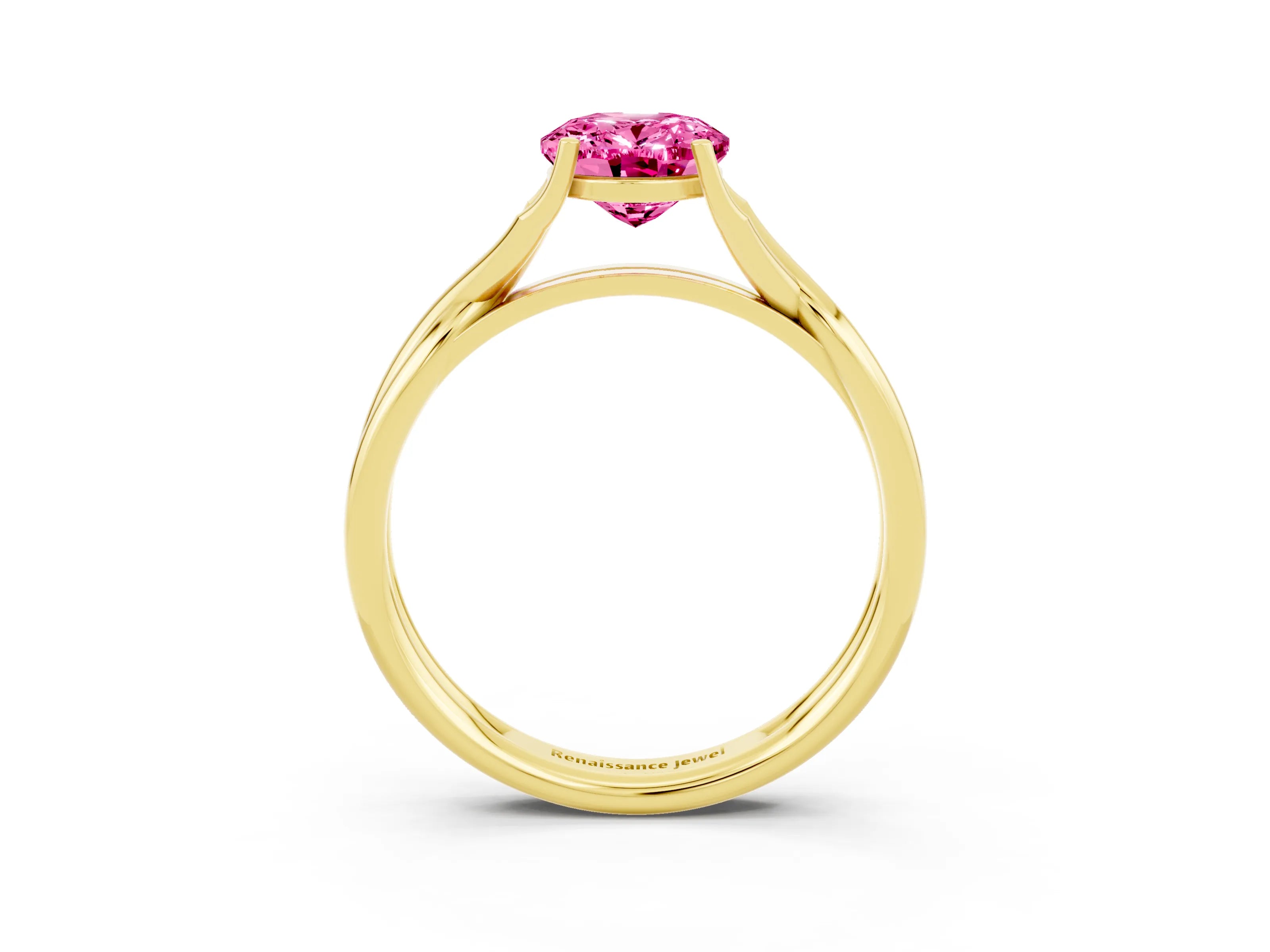 Yellow gold Oval Cut Pink Sapphire Solitaire Twist Band Prong Setting Ring_99