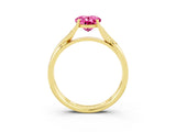 Yellow gold Oval Cut Pink Sapphire Solitaire Twist Band Prong Setting Ring_99