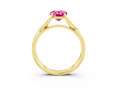 Yellow gold Oval Cut Pink Sapphire Solitaire Twist Band Prong Setting Ring_99