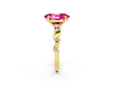 Yellow gold Oval Cut Pink Sapphire Solitaire Twisted Band with Round  Accents and Prong Setting_14