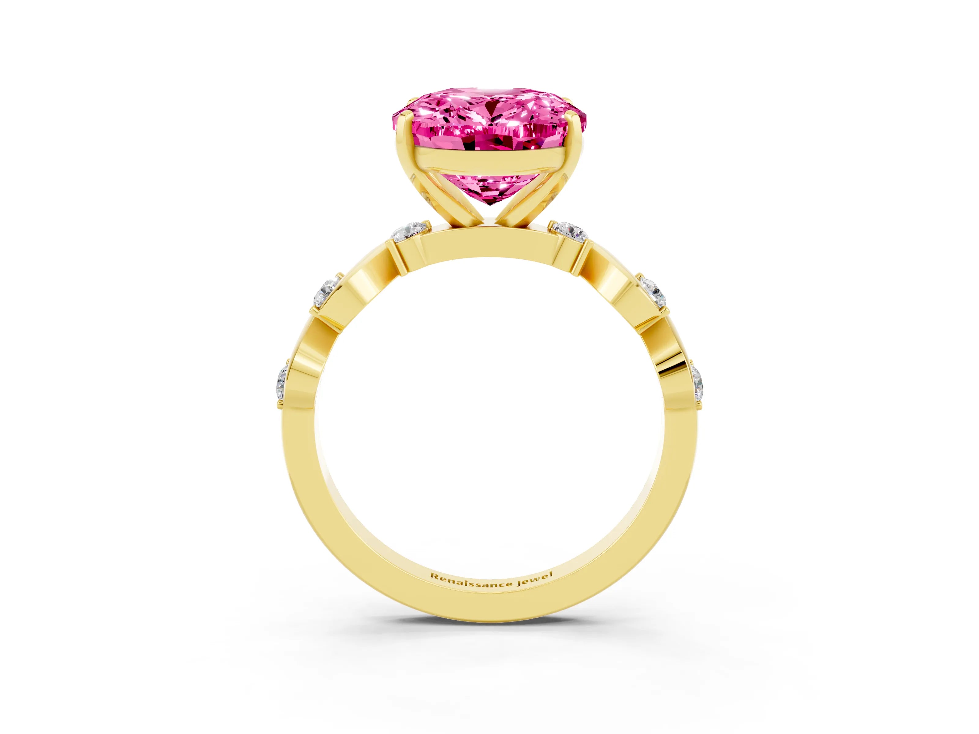 Yellow gold Oval Cut Pink Sapphire Solitaire Twisted Band with Round  Accents and Prong Setting_15