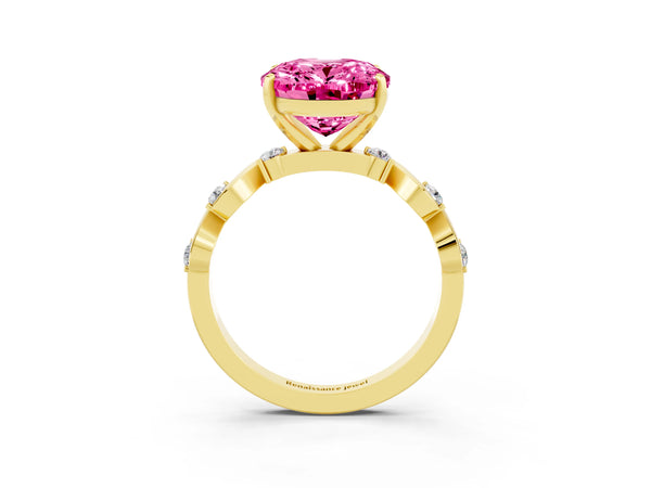 Yellow gold Oval Cut Pink Sapphire Solitaire Twisted Band with Round  Accents and Prong Setting