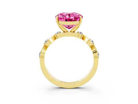 Yellow gold Oval Cut Pink Sapphire Solitaire Twisted Band with Round  Accents and Prong Setting_15