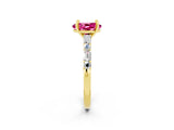 Yellow gold Oval Cut Pink Sapphire Solitaire with Side Baguettes and Channel Set Band_26