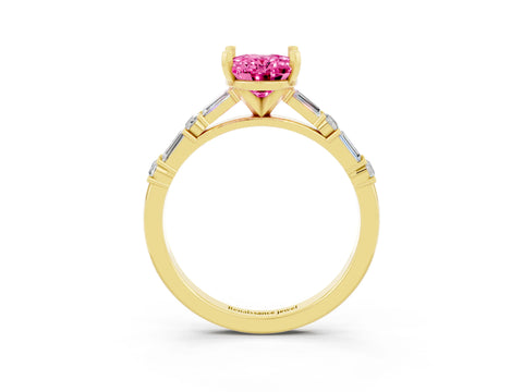Yellow gold Oval Cut Pink Sapphire Solitaire with Side Baguettes and Channel Set Band_27