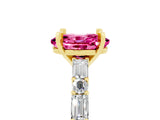Yellow gold Oval Cut Pink Sapphire Solitaire with Side Baguettes and Channel Set Band_29