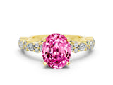Yellow gold Oval Cut Pink Sapphire Solitaire with Side Stones, Pave Band, Four-Prong Setting_24