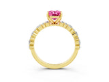 Yellow gold Oval Cut Pink Sapphire Solitaire with Side Stones, Pave Band, Four-Prong Setting_27