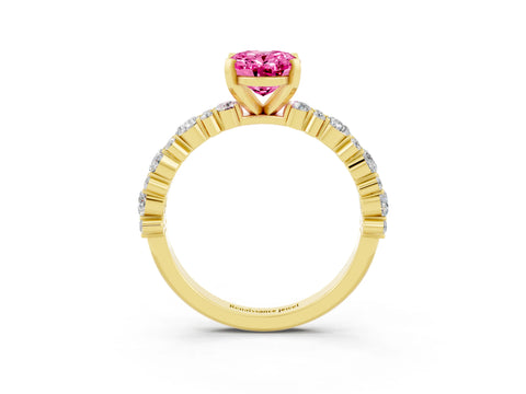 Yellow gold Oval Cut Pink Sapphire Solitaire with Side Stones, Pave Band, Four-Prong Setting_27