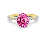 Yellow gold Oval Cut Pink Sapphire Solitaire with Side Stones on a Pavé Band and Four-Prong Setting_24