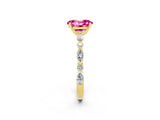 Yellow gold Oval Cut Pink Sapphire Solitaire with Side Stones on a Pavé Band and Four-Prong Setting_26
