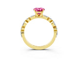 Yellow gold Oval Cut Pink Sapphire Solitaire with Side Stones on a Pavé Band and Four-Prong Setting_27