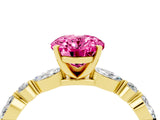Yellow gold Oval Cut Pink Sapphire Solitaire with Side Stones on a Pavé Band and Four-Prong Setting_28
