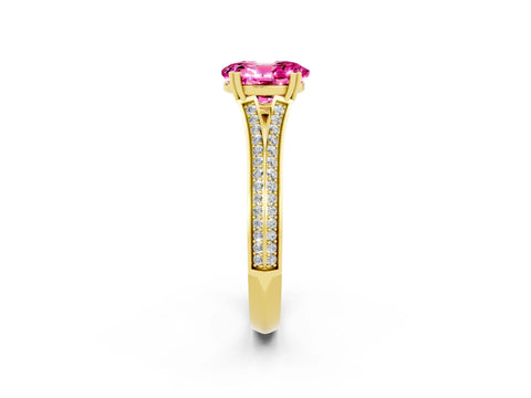 Yellow gold Oval Cut Pink Sapphire Split Shank Engagement Ring with Pavé Band_26