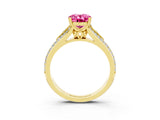 Yellow gold Oval Cut Pink Sapphire Split Shank Engagement Ring with Pavé Band_27