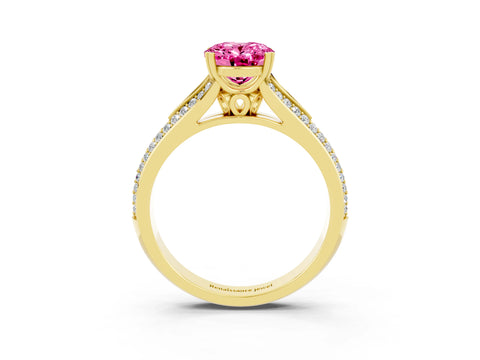 Yellow gold Oval Cut Pink Sapphire Split Shank Engagement Ring with Pavé Band_27
