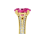 Yellow gold Oval Cut Pink Sapphire Split Shank Engagement Ring with Pavé Band_29
