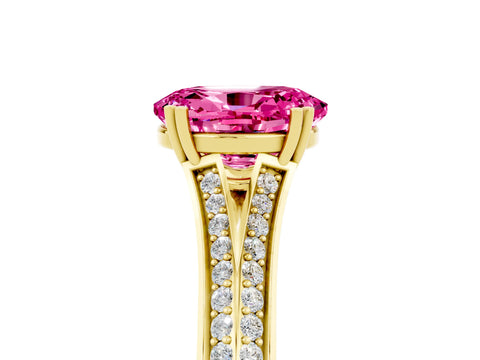 Yellow gold Oval Cut Pink Sapphire Split Shank Engagement Ring with Pavé Band_29