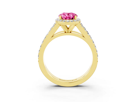 Yellow gold Oval Cut Pink Sapphire Split Shank Halo Ring with Four-Prong Setting_15