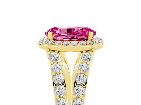 Yellow gold Oval Cut Pink Sapphire Split Shank Halo Ring with Four-Prong Setting_17