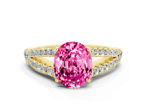 Yellow gold Oval Cut Pink Sapphire Split Shank Pavé Engagement Ring with Four-Prong Setting_12