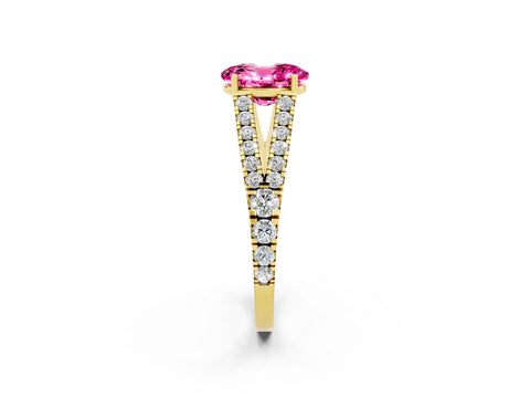 Yellow gold Oval Cut Pink Sapphire Split Shank Pavé Engagement Ring with Four-Prong Setting_14