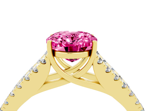 Yellow gold Oval Cut Pink Sapphire Split Shank Pavé Engagement Ring with Four-Prong Setting_16
