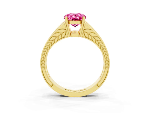 Yellow gold Oval Cut Pink Sapphire Split Shank Ring with Pavé Band and Four-Prong Setting_3