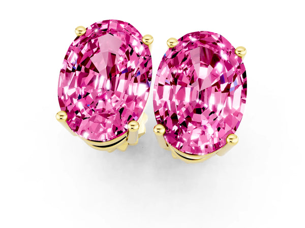 Yellow gold Oval Cut Pink Sapphire Stud Earrings