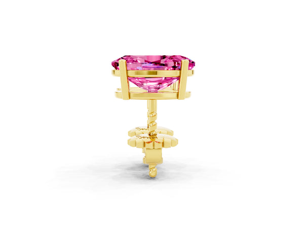 Yellow gold Oval Cut Pink Sapphire Stud Earrings