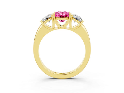 Yellow gold Oval Cut Pink Sapphire Three-Stone Ring with Four-Prong Setting and Classic Band_3